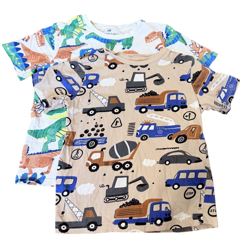 HM Boys 2 Pack Dinosaur and Construction Vehicle Graphic T-Shirts Size 6X/7